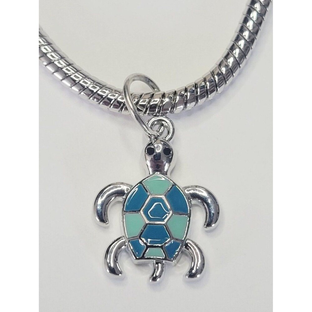 NWT For Pandora Charm Bracelets Blue Green Enameled Silver Color Turtle Dangle